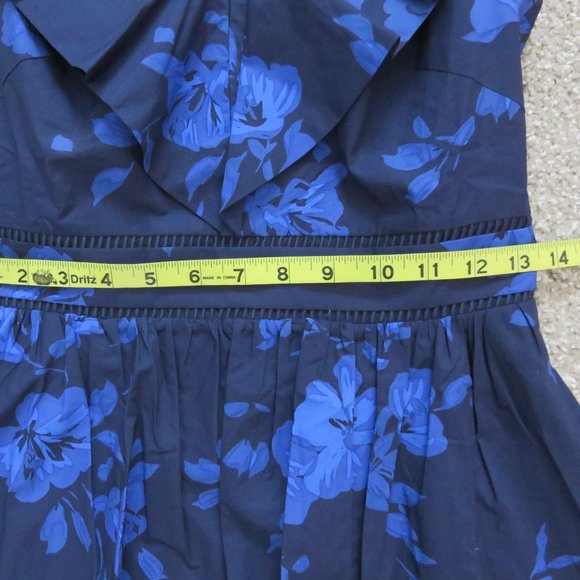 NWT Kate Spade Hibiscus Ruffle Dress 100% Cotton Navy & Blue - Size 2 - Picture 9 of 15